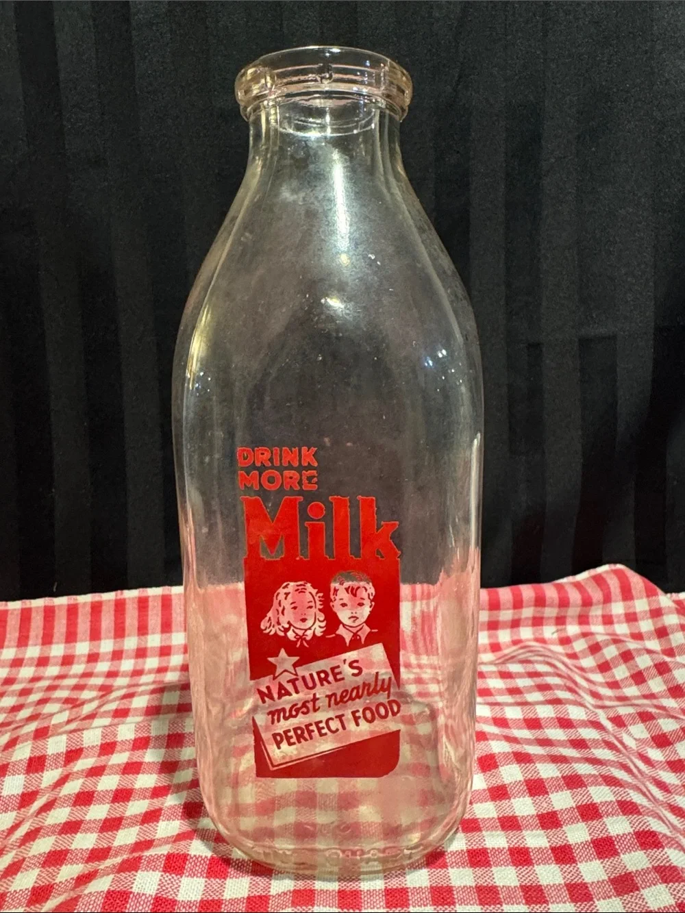 Drink More Milk Retro Glass Milk Bottle with Red Logo